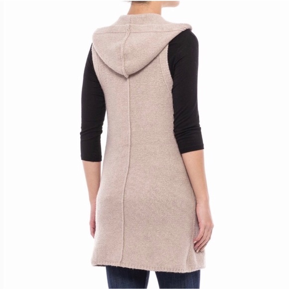 Tahari Wool Blend Sleeveless Hooded Tan Cardigan size SMALL - Picture 2 of 6